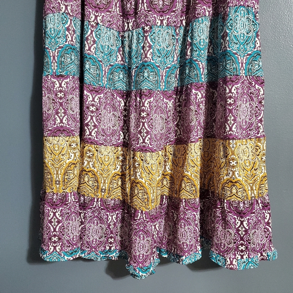 Cato Tiered Maxi Skirt Elastic Waist Purple Teal Blue Yellow Size 18/20W - Picture 6 of 8